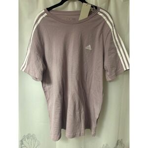 Adidas Womens 3-Stripes T-Shirt Nre Fig Purple White IV6085 Plus Size 1X NWT
